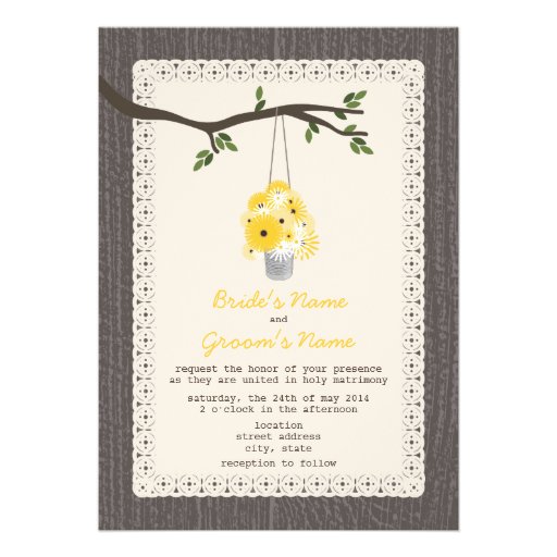 Wood Inspired / Tin Can Of Wildflowers Wedding Personalized Invite