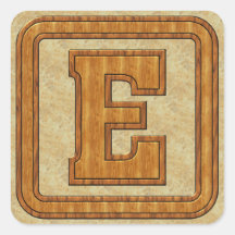 Wood Monogram E Square Stickers