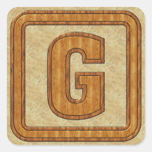 Wood Monogram G Square Sticker