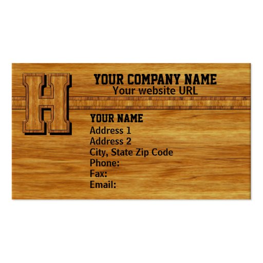 Wood Monogram H Business Cards