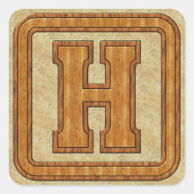 Wood Monogram H Square Stickers