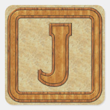 Wood Monogram J Square Stickers