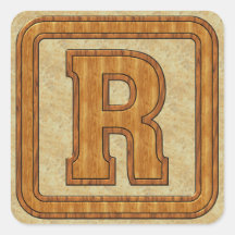 Wood Monogram R Square Sticker