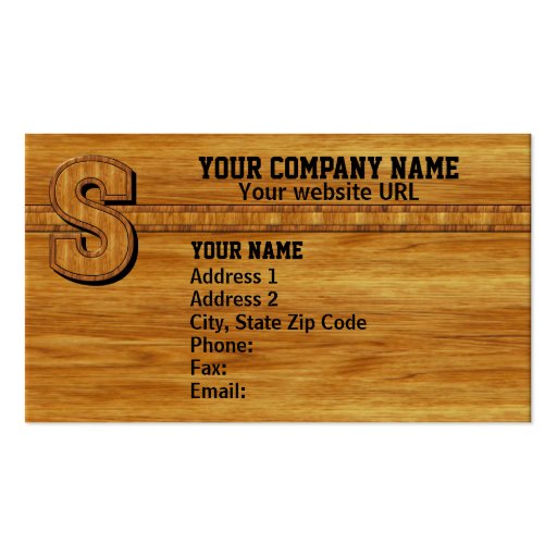 Wood Monogram S Business Cards (front side)