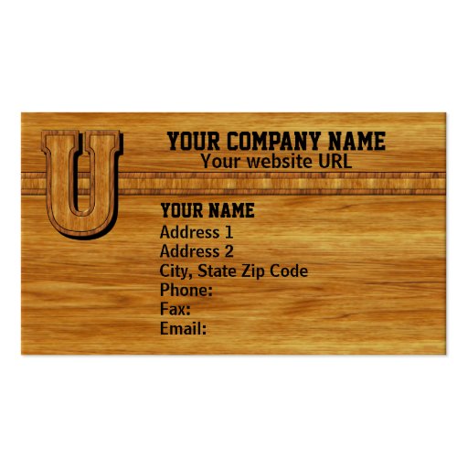 Wood Monogram U Business Cards