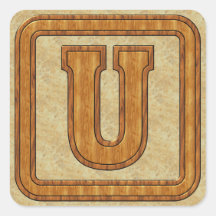 Wood Monogram U Square Stickers