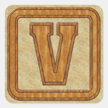Wood Monogram V Square Stickers