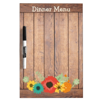 Wood Panel Floral Detail Dinner Menu