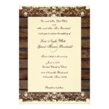Wood Planks Cream Shabby Lace Wedding Invitation
