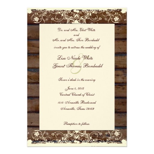 Wood Planks Cream Shabby Lace Wedding Invitation