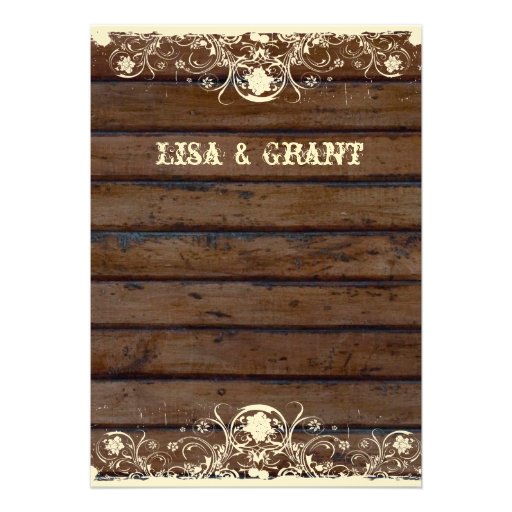 Wood Planks Shabby Lace Country Wedding Invitation