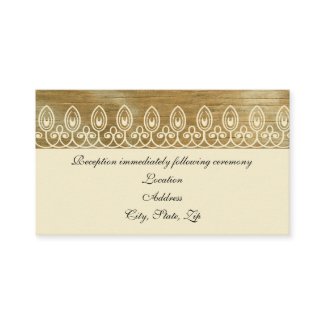 Wood Rings, Gold Tint Lace Reception Cards