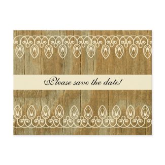 Wood Rings save the date (gold tint) zazzle_postcard