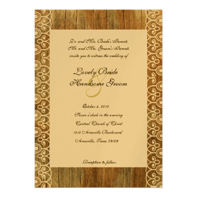 Wood Rings Shabby Lace Heart Wedding Invitation