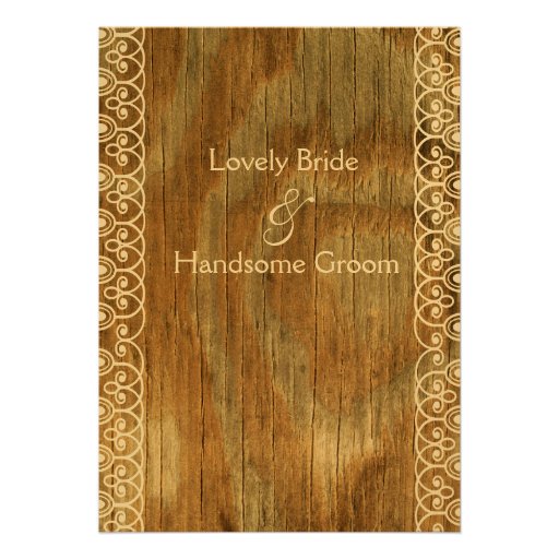 Wood Rings Shabby Lace Wedding Invitation