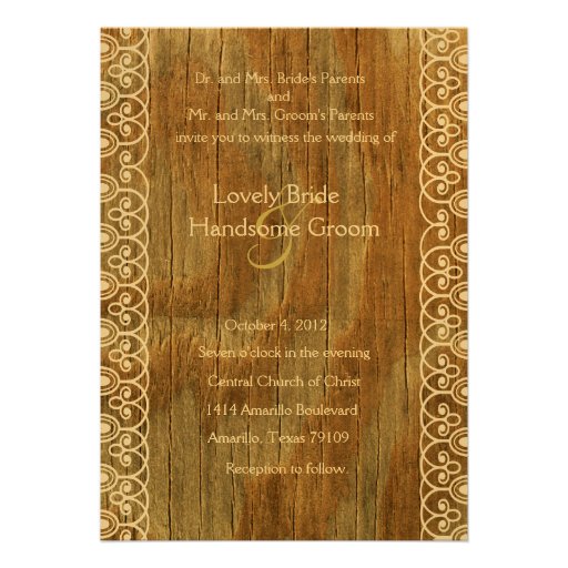 Wood Rings Shabby Lace Wedding Invitation