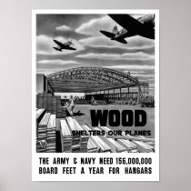 Wood Shelters Our Planes -- WWII Print