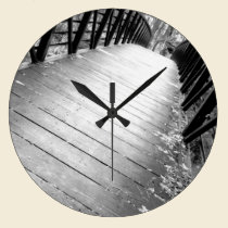 wood & steel bridge in the park wall clock wall clocks