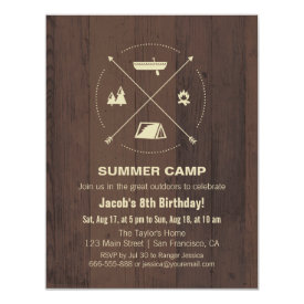 Wood Summer Camp Birthday Party Invitations