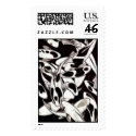 Woodblock print of KOI Black & White postage