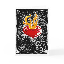 Woodcut Valentine - Flaming Heart cards