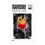 Woodcut Valentine - Flaming Heart postage