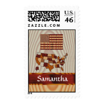 Wooden American flag and map Postage Stamp