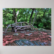 wooden bench in Central Park, NYC Print