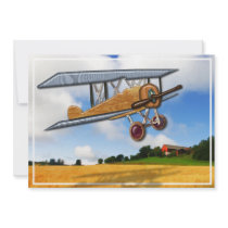Wooden Biplane Over Farm Fields Invitation