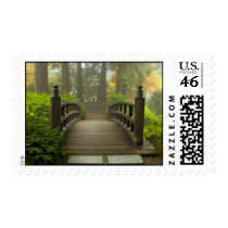 Wooden Bridge in Japanese Garden Postage Stamp