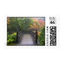 Wooden Bridge in Japanese Garden Postage Stamp