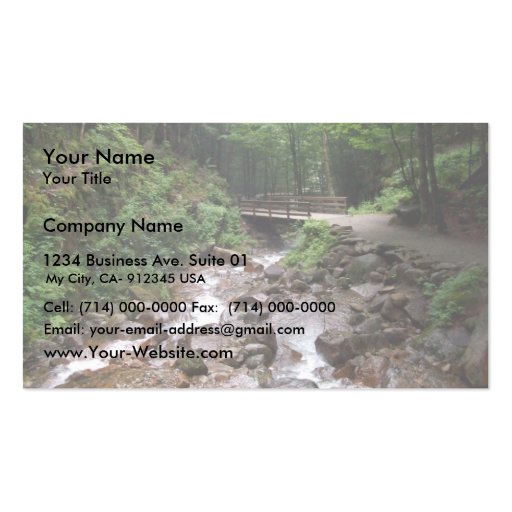 Wooden Bridge In The Forest With Water And Rocks Business Card Templates (front side)