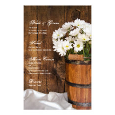 Wooden Bucket and Daisies Country Wedding Menu Customized Stationery