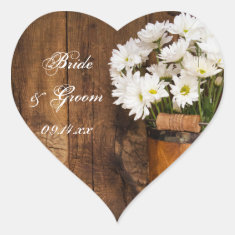Wooden Bucket and Daisies Country Wedding Stickers