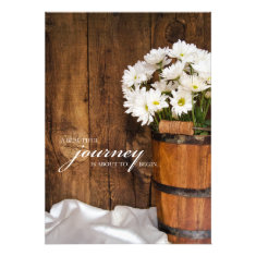 Wooden Bucket and White Daisies Country Wedding Personalized Invitations