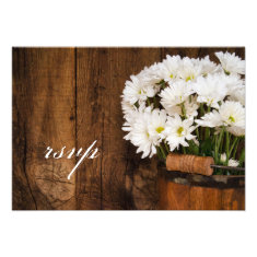 Wooden Bucket Daisies Country Wedding RSVP Card