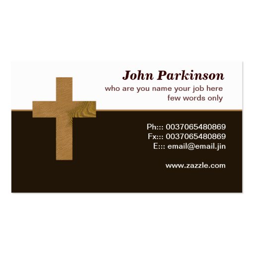 wooden christian cross business card (front side)