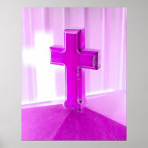 Wooden cross, purple version, photograph church poster