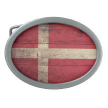 Wooden Denmark Flag Oval Belt Buckle