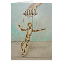 wooden figure dancing show card