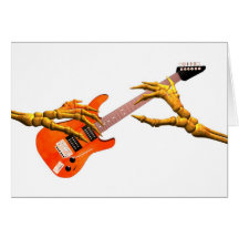 Wooden hands play electric guitar gift design cards
