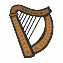 Wooden harp with engraved design photo cutouts