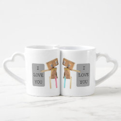 Wooden robot, I love you Lovers Mugs