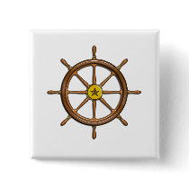 Wooden Ship's Wheel Pinback Button