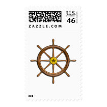 Wooden Ship's Wheel Postage Stamp