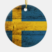 Wooden Sweden Flag Christmas Ornaments