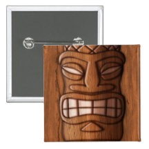 Wooden Tiki Mask Button