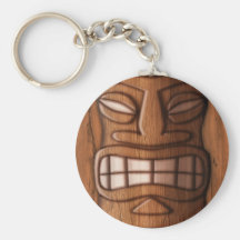 Wooden Tiki Mask Key Chain