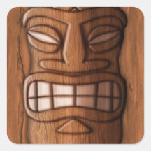 Wooden Tiki Mask Square Stickers