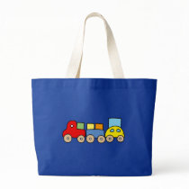 Wooden train with bricks canvas bags